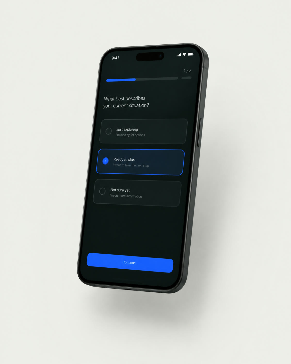 Phone showing a step-by-step form with one option selected